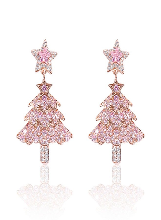 GLMOCM Christmas Tree Earrings for Women Rhinestone christmas Tree Dangle Earrings Christmas Jewelry Gifts for Women (Pink) - Image 1